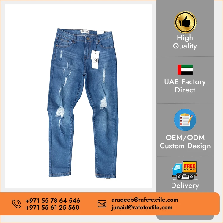 Premium Stretch Classic Fit Denim Ripped Skinny Jeans Women High Quality Custom Logo Wholesale Casual Wear Flared Cotton Branded