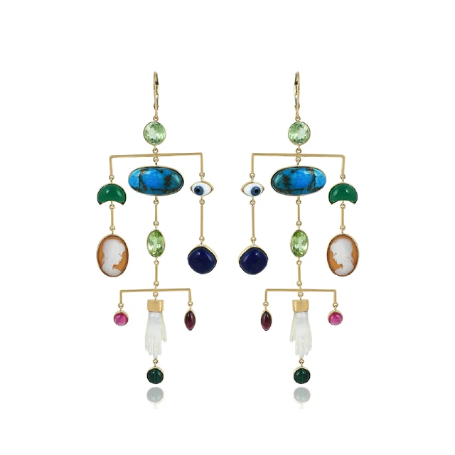 Бижутерия из натурального серебра с блестящим золотым покрытием 925 стерлингового бирюзовый многоцветный камень серьги ручной работы