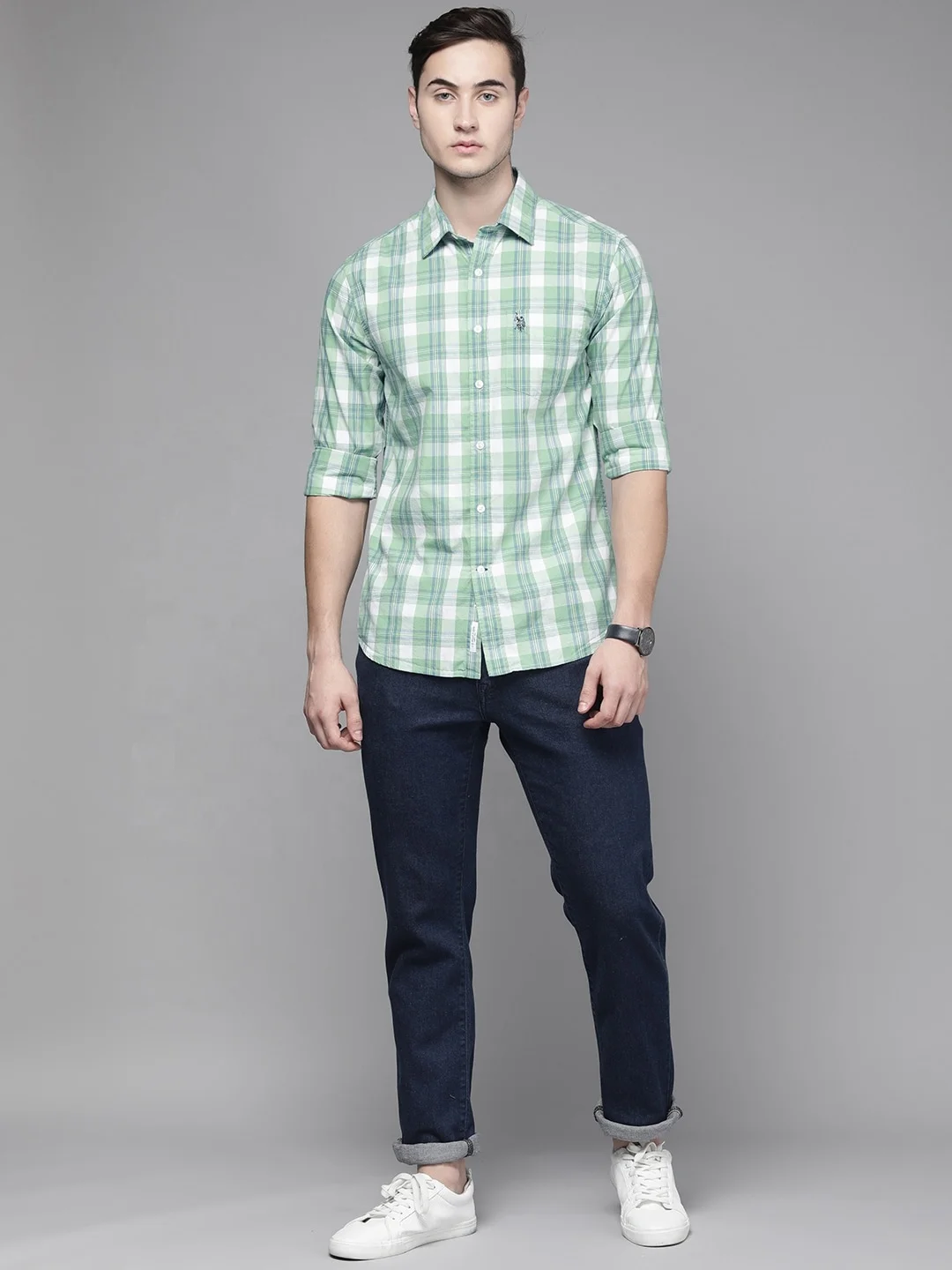 Мужская Фланелевая рубашка на пуговицах повседневная фланелевая в клетку с логотипом заказ большие размеры весна 2019