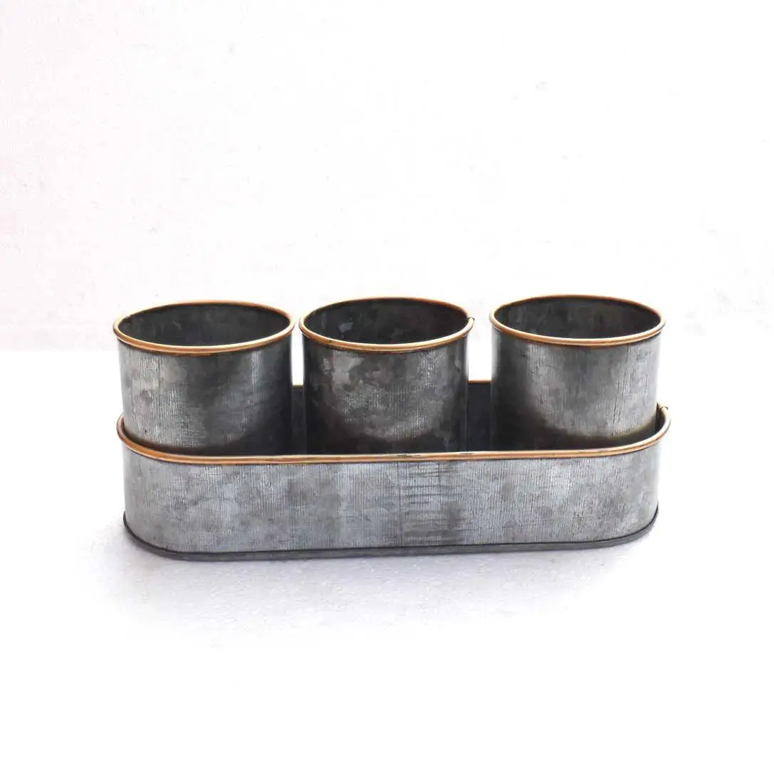 home and garden planter set with branded logo engraving jink color metal vase planter