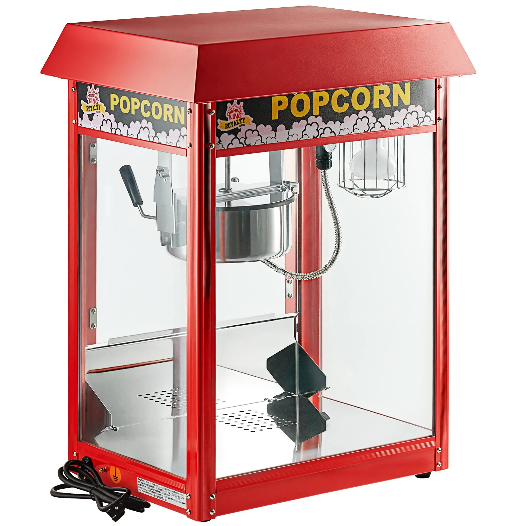 Commercial Red Popper Luxury 8 oz Stainless Steel Hinged Cover Electric Popcorn Machine With Warmer Bulb