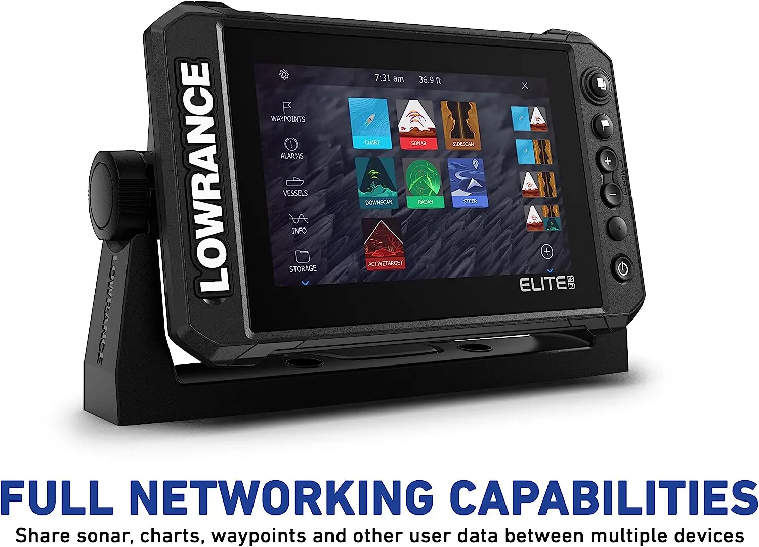 Lowrance FS 9 Fish Finder featuring 3-in-1 Active Imaging Transducer and pre-loaded C-MAP Contour+ Charts