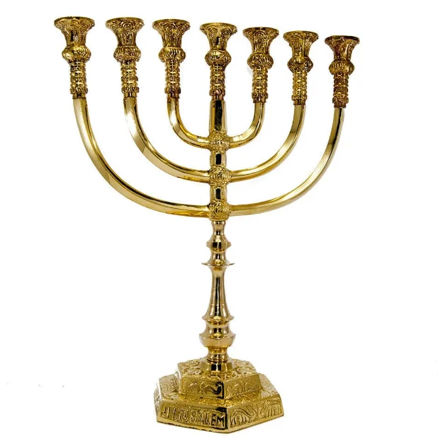 Традиционная Judaica Hanukkah Menorah, подсвечник из еврейской семитветки, металлическая элегантная позолоченная Менора