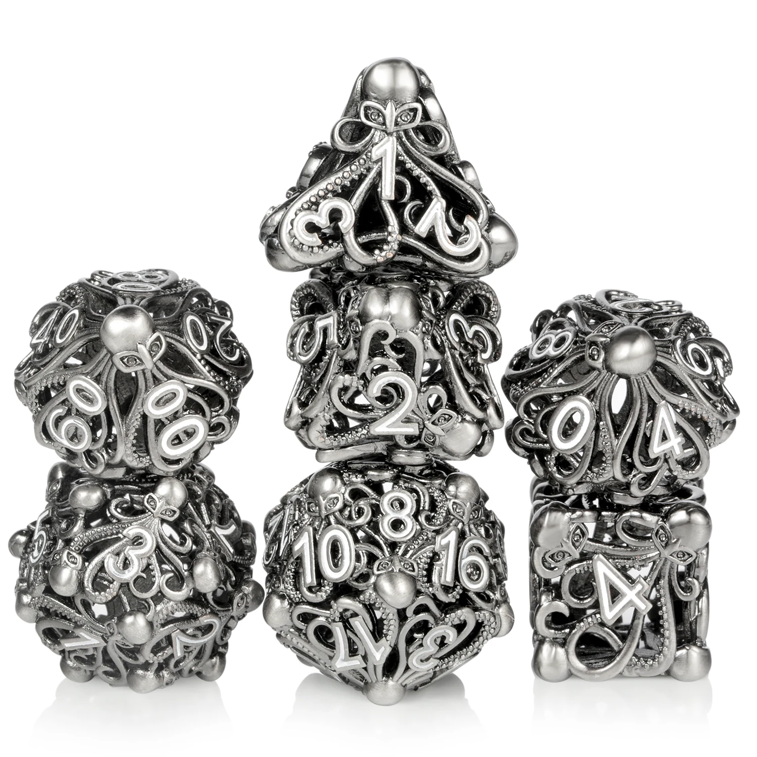 Оптовая продажа с завода полые металлические игральные кости осьминог Cthulhu полигедрал набор игральных костей для подземей и драконов