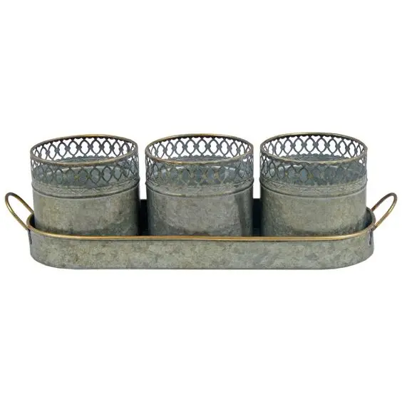 Small And Large Galvanized Planters Buckets And Small Flower Pots Custom garden Planters Set For Indoor Outdoor Decoration