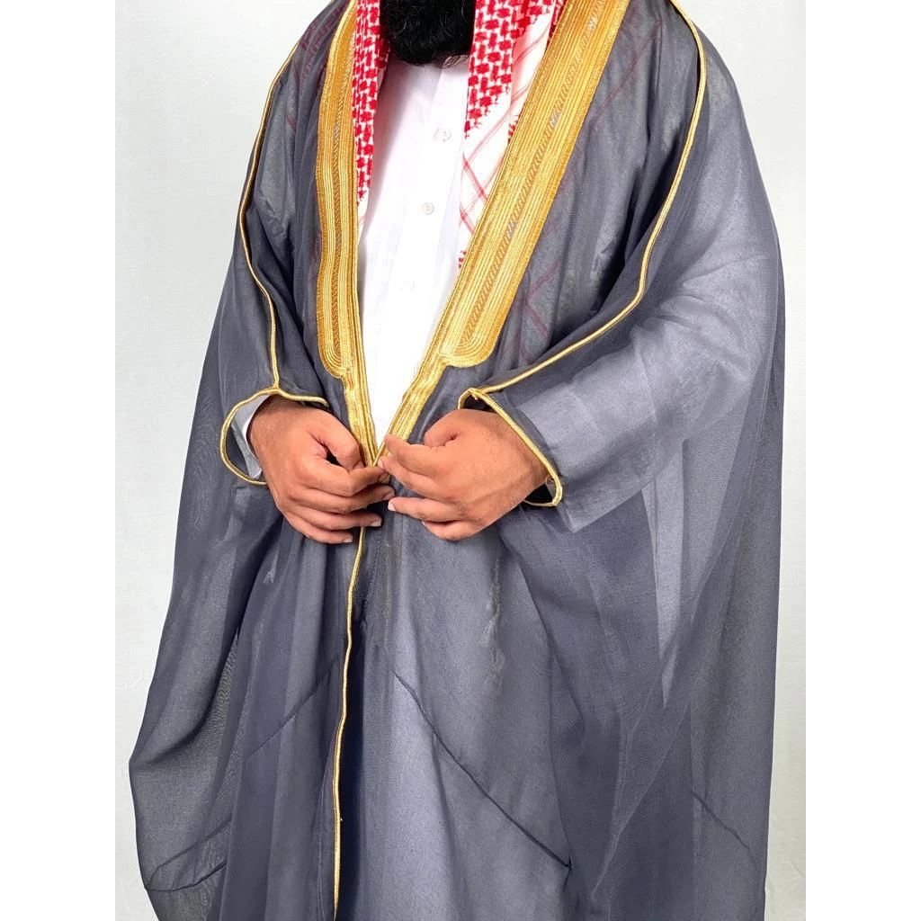 Новое поступление, Bisht (Абая) с однотонным узором и Золотистой Каймой, полная длина, для мусульманской одежды