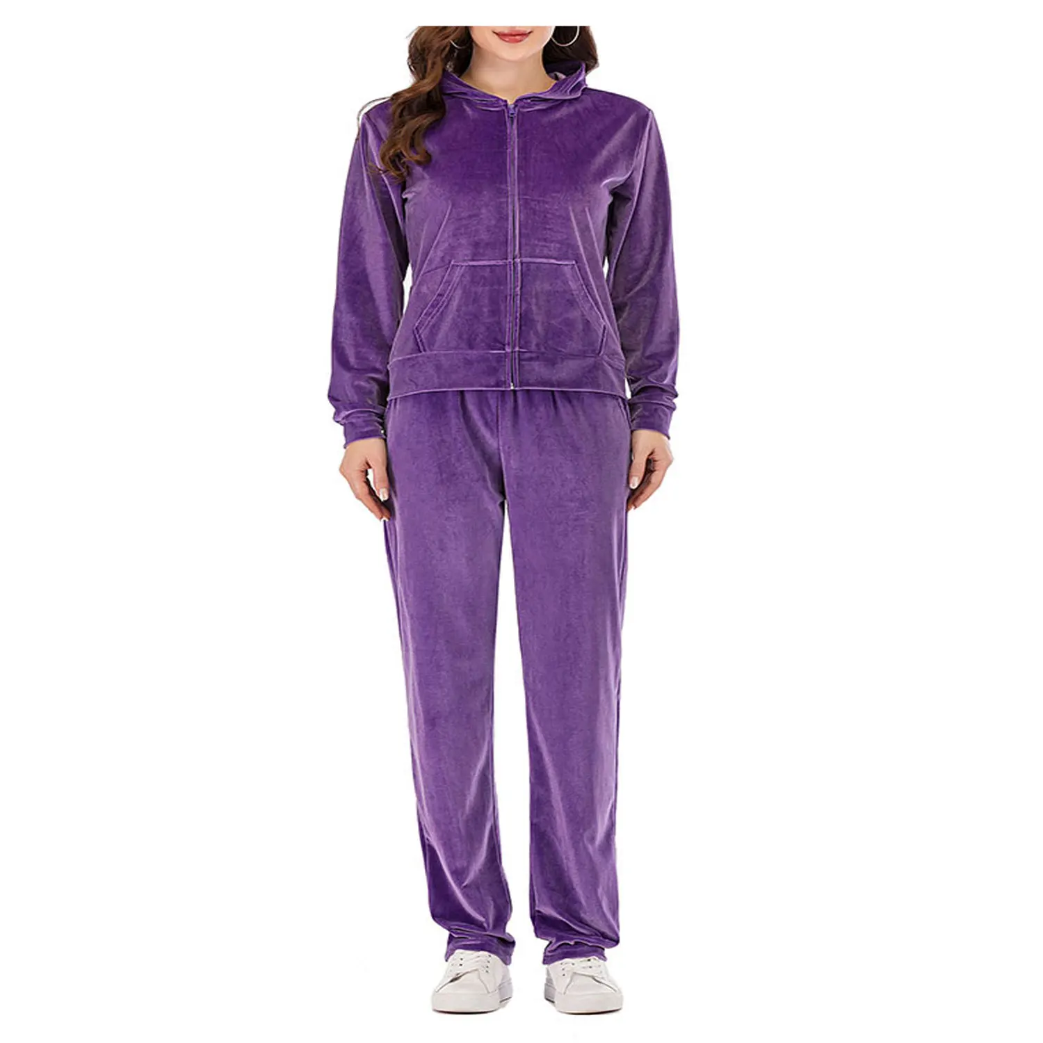 Buy Breathable Clothes Women Two Piece Zipper Hoodie And Trousers Women Velour Velvet Tracksuit