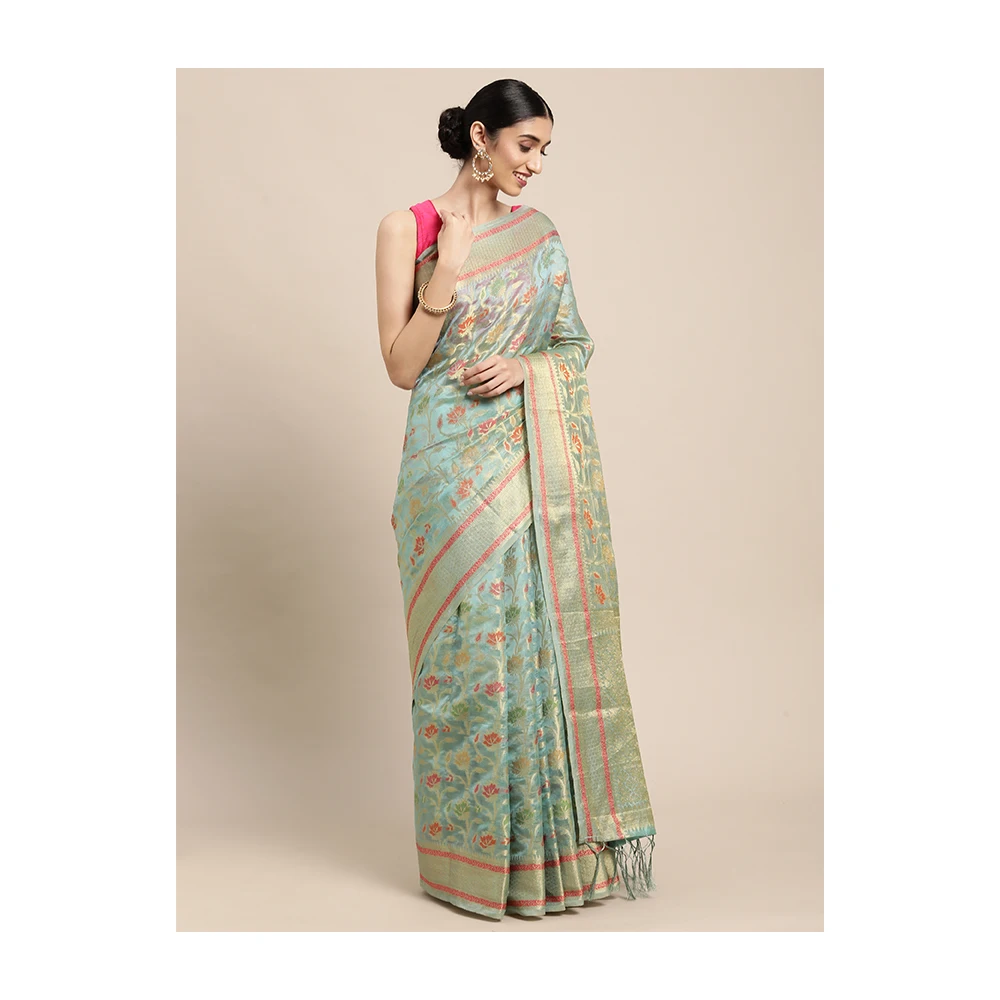 Private Label Custom Design 100%  Organza Indian Saree Fabric From Indian Exporter