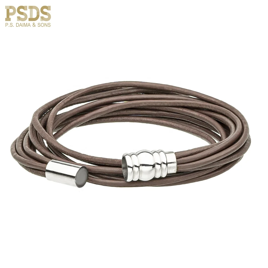 High Quality Stainless Steel Round Leather Bracelet in Best Price By PSDS