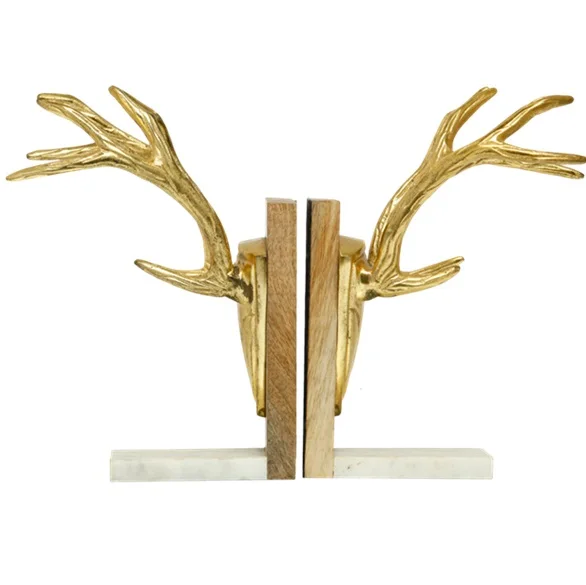 Modern Art Deco Bookend Metal and Wood Tabletop Book Stands for Home Decor for Office or Living Room Factory Direct Rate