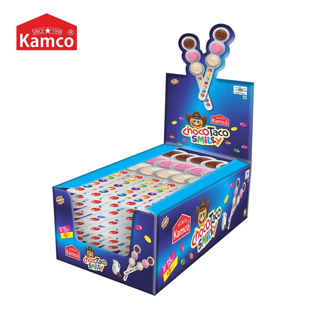 Kamco ChocoTaco Smiley Choco, Milk and Strawberry paste with choco beans
