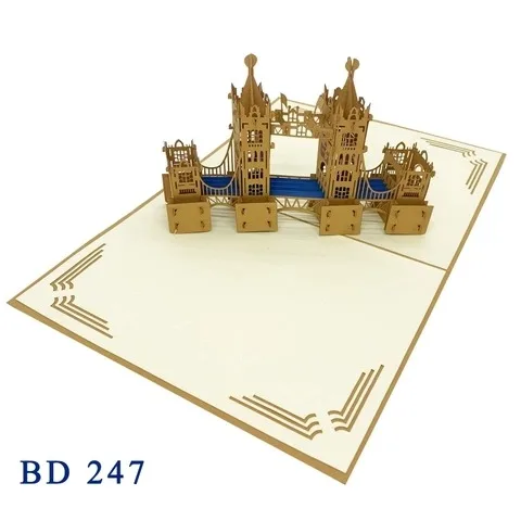 London Bridge Pop Up Card Wholesale Laser Cut Handmade Famous Building Greeting Card Kirigami High Quality Paper 3D Card