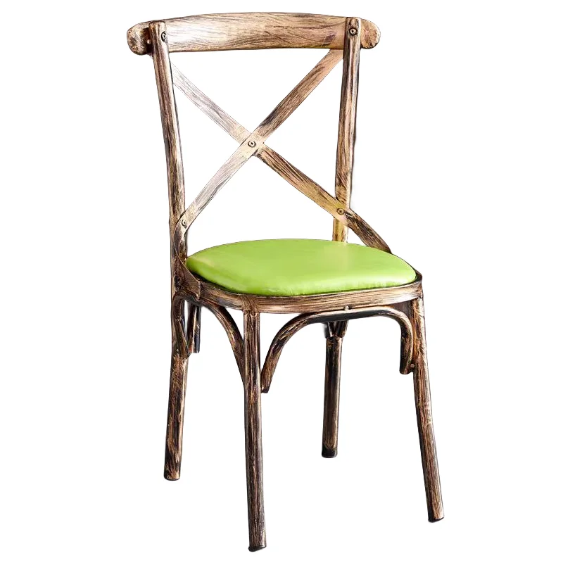 Classical-style Metal Leather Dining Chair with Metal Backrest