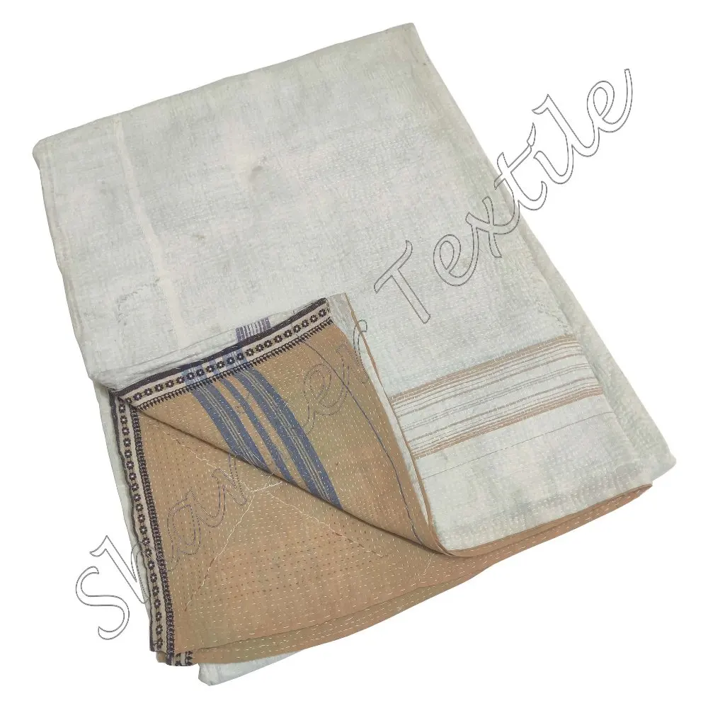 Оптовая продажа индийского тонкого стежка винтажное одеяло ручной работы Kantha FVK127 старое Sari покрывало из хлопка Queen