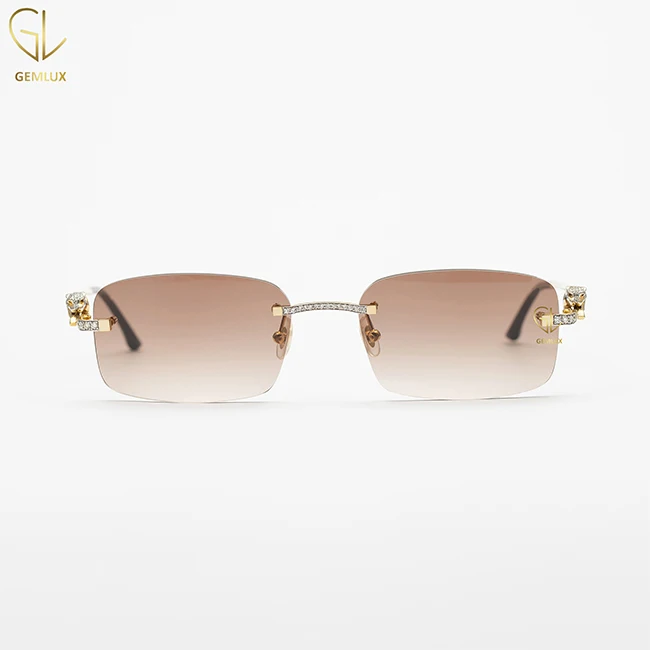 Top Brand Trendy Rectangular Shape Sunglasses Natural Diamond Panther Frame Glasses For Women Men