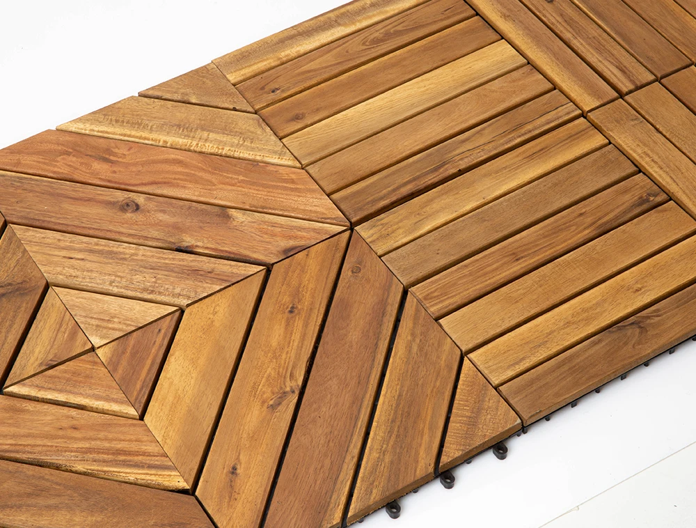 High Quality Interlocking Acacia Teak Deck Tiles Removable Snaps Contemporary Plastic Base Outdoor Wood Flooring-Made Vietnam