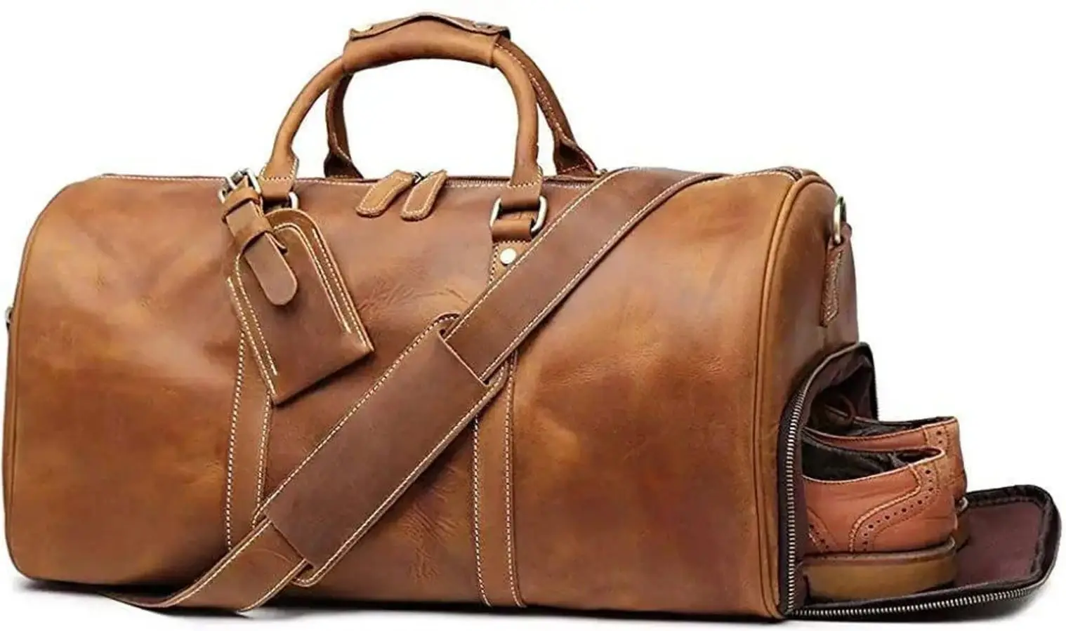 Handmade Leather Duffle Bag with Shoe Compartment Personalized Large Weekend Bag Vacation Holidays Travel Bag Best