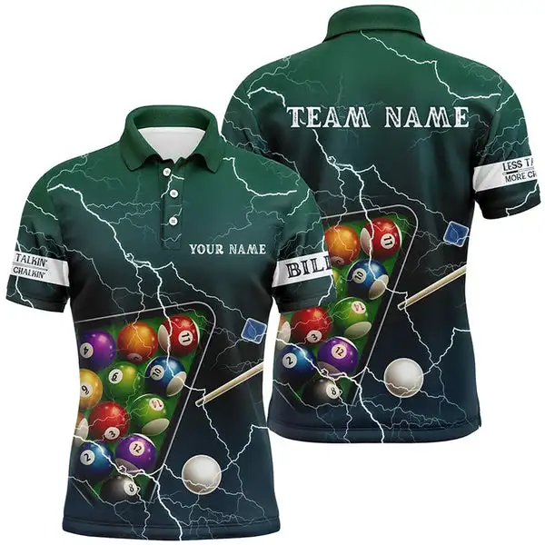 Oem Custom Billiard Player 3d Print Shirt 100% Polyester Billiard Team Shirts For Men Pool Table Tournament Snooker Polo