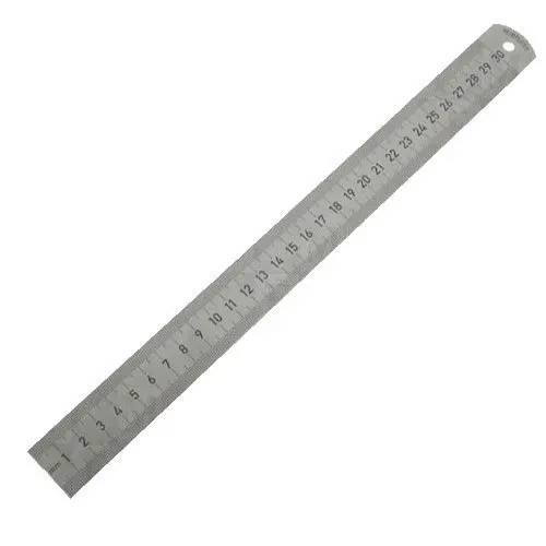 Steel Rulers made of steel having a double scale with one edge divided in inches and tenths and the other in cm and mm