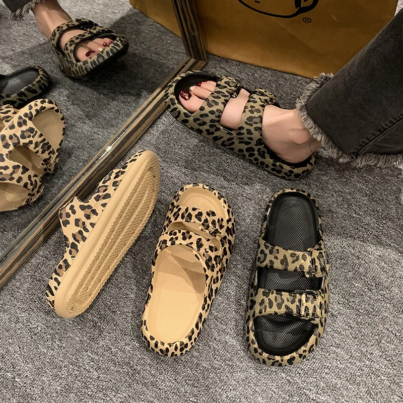 2024 New Fashion Summer Ladies Leopard Print sandals Open Toe outdoor beach eva flat Slippers for Women