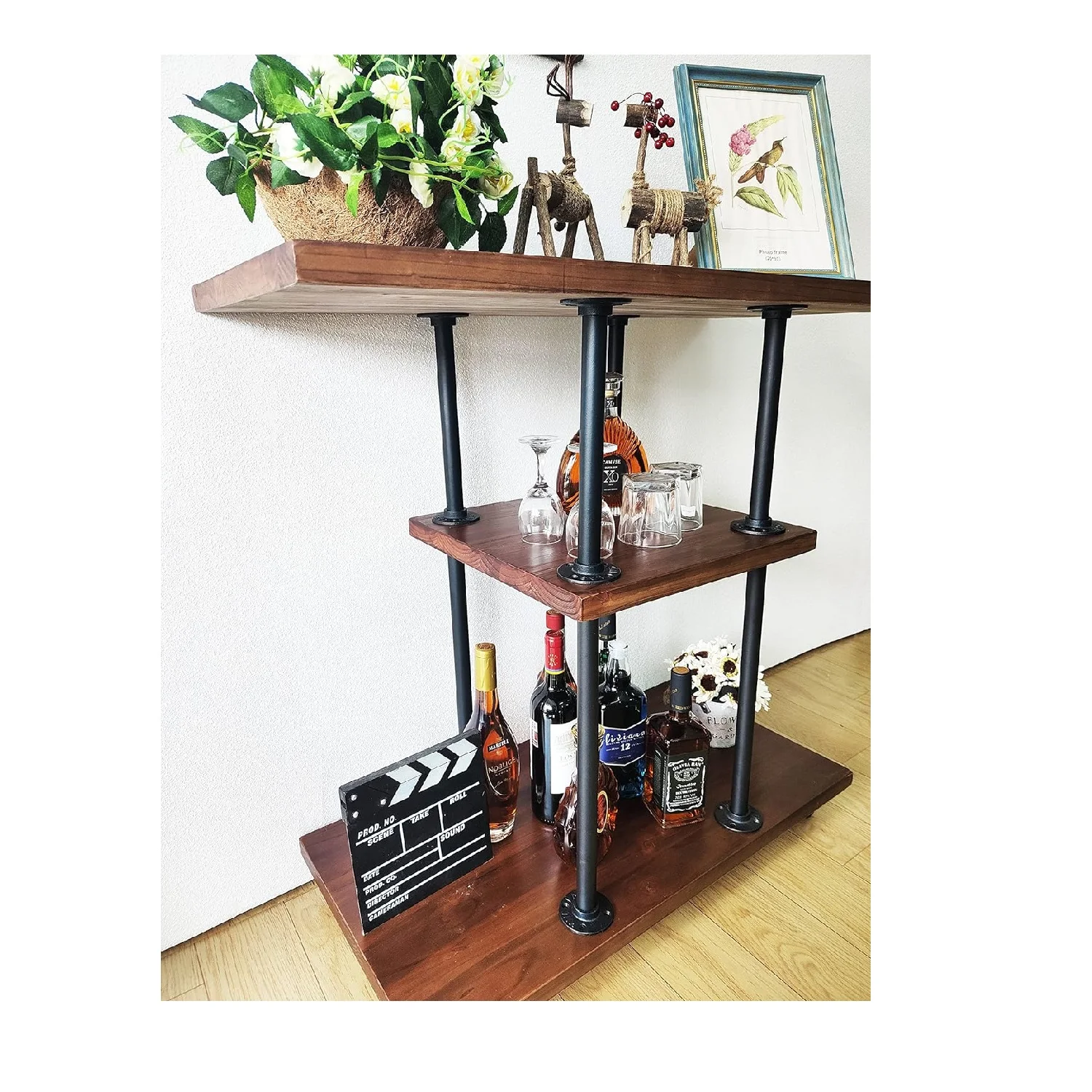 Wooden Serving Wine 3 Tiers with Wheels Mobile Cart Coffee Cart Wood Metal Serving Trolley Serving Cart manufacturer Wholesale