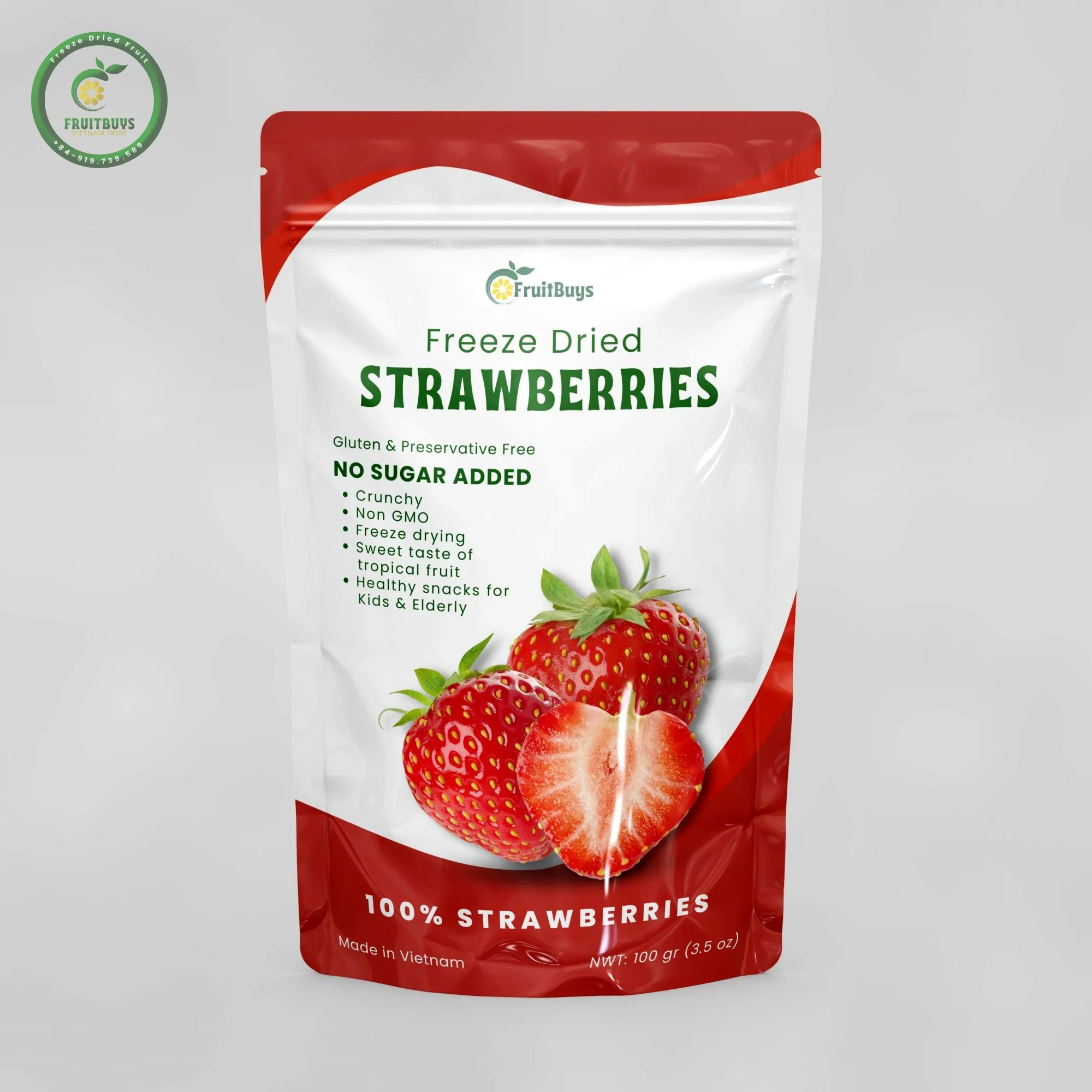 100% Fresh Tropical Fruit Freeze Dried Strawberries by FruitBuys Vietnam