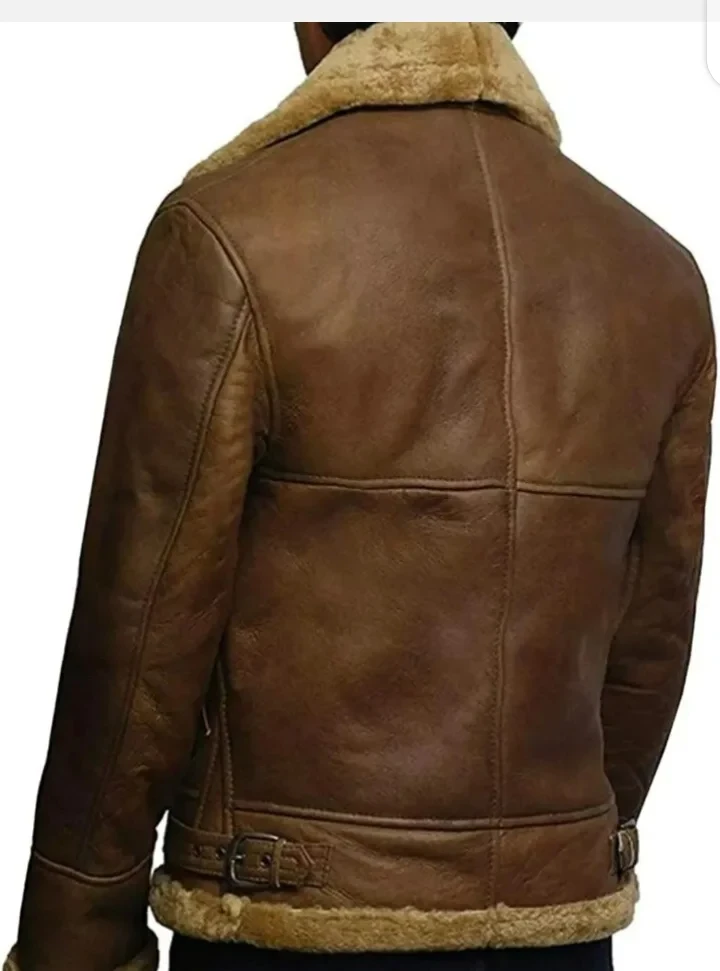 xelent Top Quality Material Aviator Pilot Brown Flying Bomber Genuine Leather Jacket for Men with Fur Collar