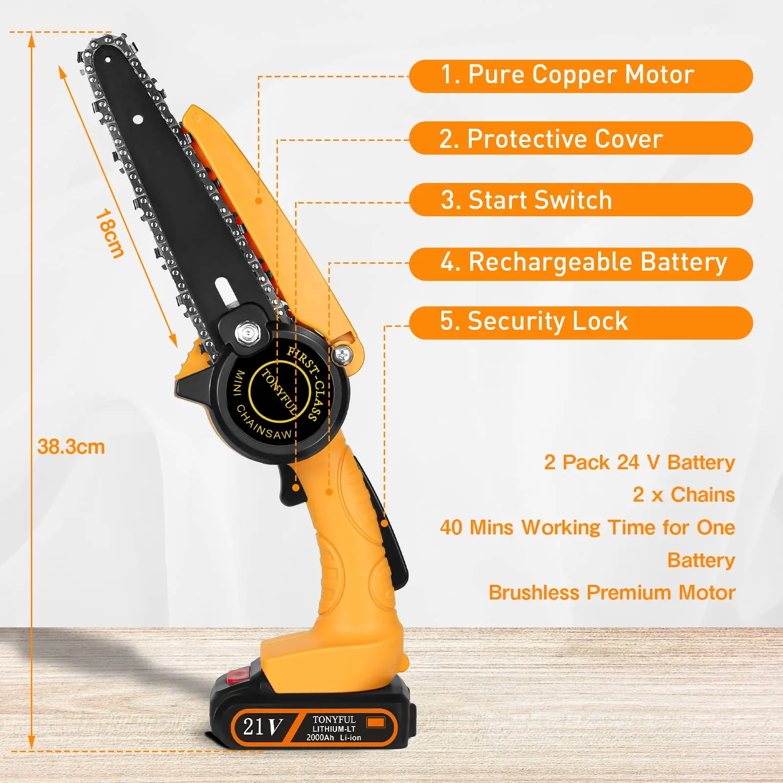F.EASY.D Mini Cordless Chainsaw Power Saws Security Lock Handheld Small Chainsaw for Wood Cutting Tree Trimming