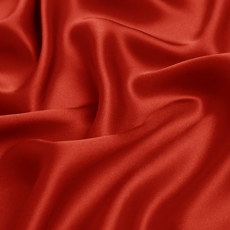 100% mulberry silk 19mm silk satin fabric 114cm width rust red color for wedding dress