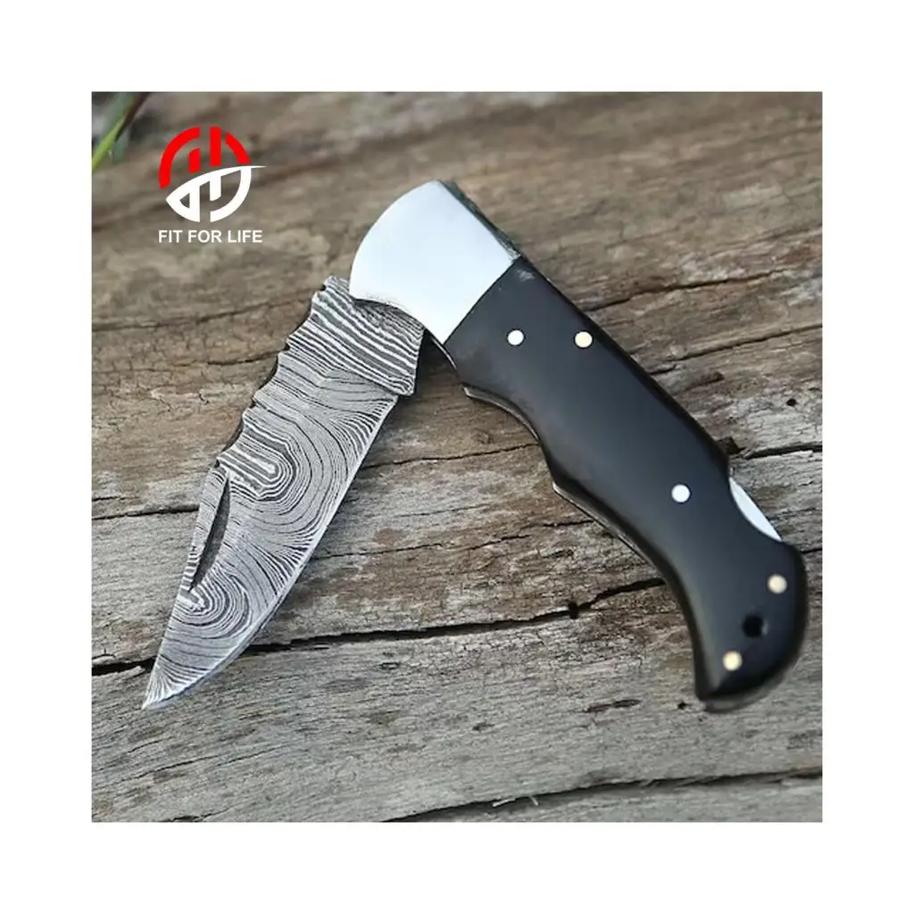 Оптовая продажа карманный нож из дамасской стали с кожаным футляром Прямая поставка завода