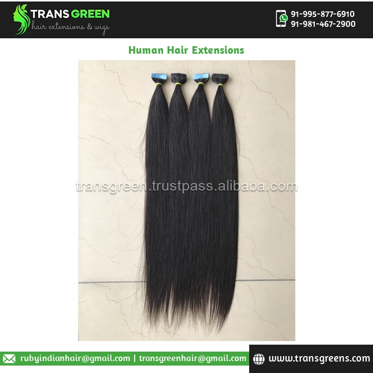 Virgin Hair 100% Raw Unprocessed Indian Temple Color No. 1b Tape In Hair Extension Human Hair Extensions from Indian Dealer