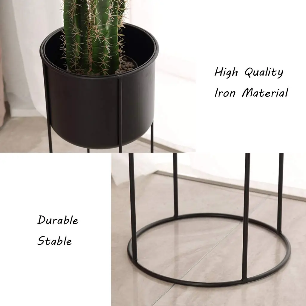 Plant Stand Set - 3-Piece Modern Planter with Tall Metal Stand - Decorative Standing Flower Pot Holder Indoor Outdoor.