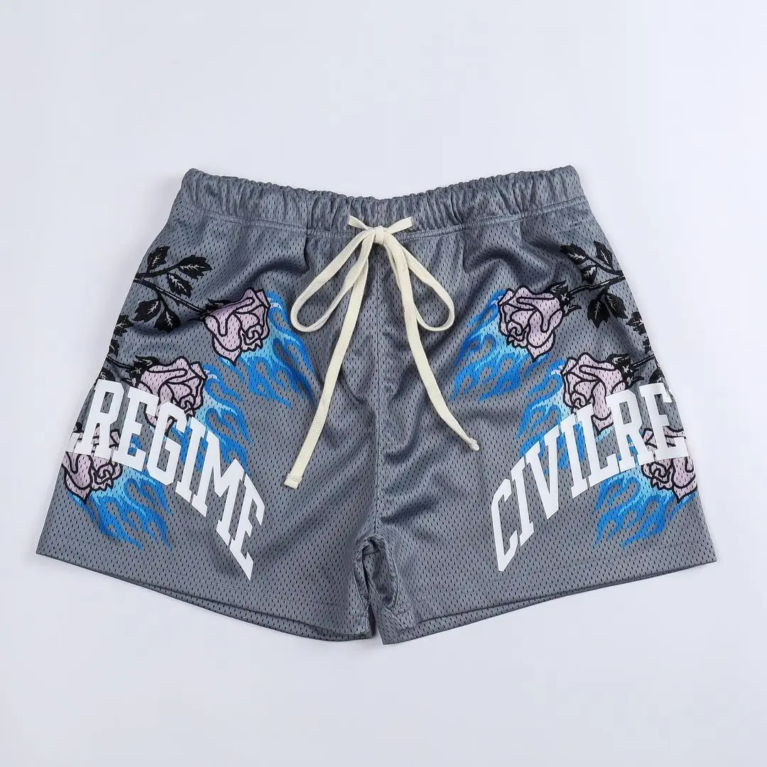 Men 100% Polyester Double Layer Gym Mesh Shorts Custom Graphic Sublimation comfort elastic waistband Street Fashion Men Shorts