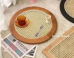 Новый дизайн желтый квадратный ротанговый поднос для сервировки кофейного чая и настольного стола