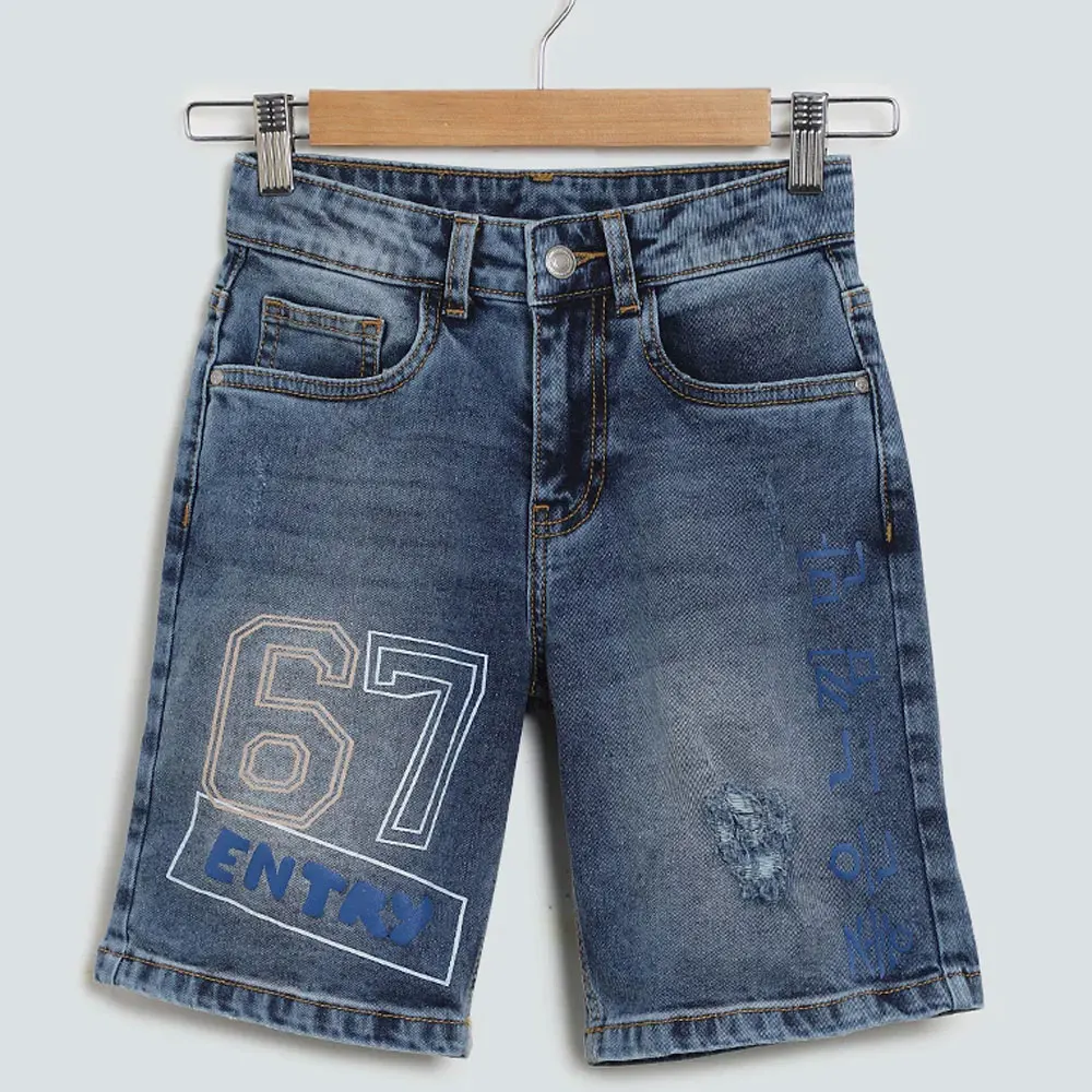 Custom Logo Shorts For Boys And Girls Kids Printed Ice Blue Denim Shorts Wholesale Baby Boys Denim Shorts Soft Solid Fabric