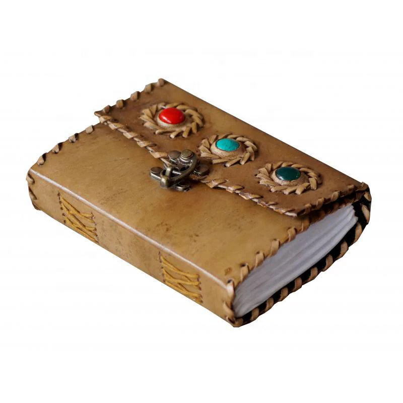 Stone Embossed Genuine Leather Bound Journal Diary Notebook Travel book with blank Unlined pages sketch books lock journals