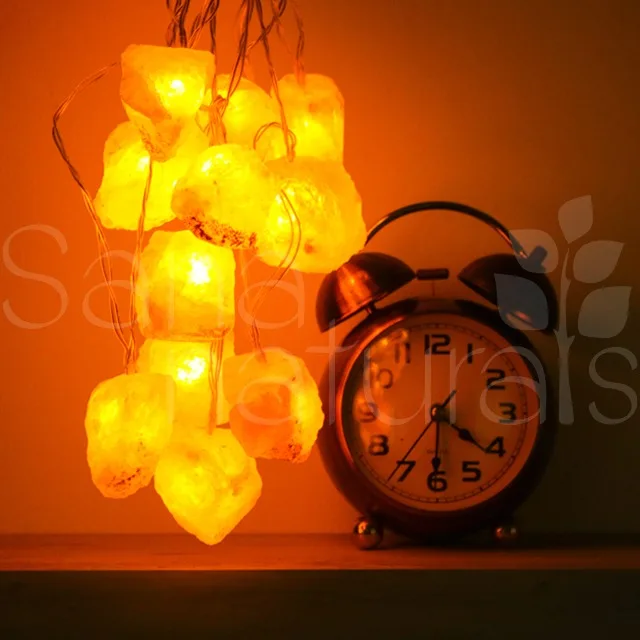 LED String Lights with battery pack made by Himalayan Pink Rock Salt Warm white & colorful filament 800gms12lights on 1string