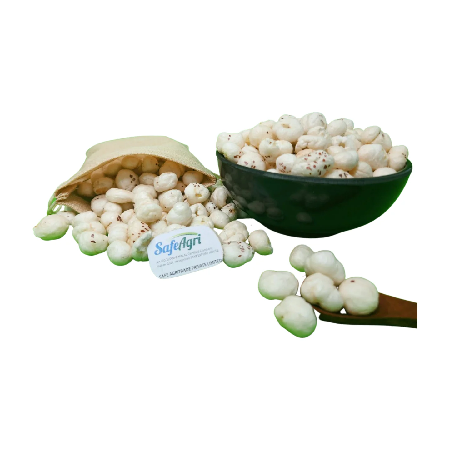 Premium quality Makhana made by roasting the lotus seeds in a pan or oven until they are crisp and crunchy eaten with salt peppe