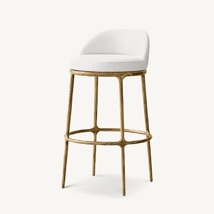 THADDEUS Customize Size  Frame Hand Hammered Finishes Bar Chair Fabric Bar and Counter Stool
