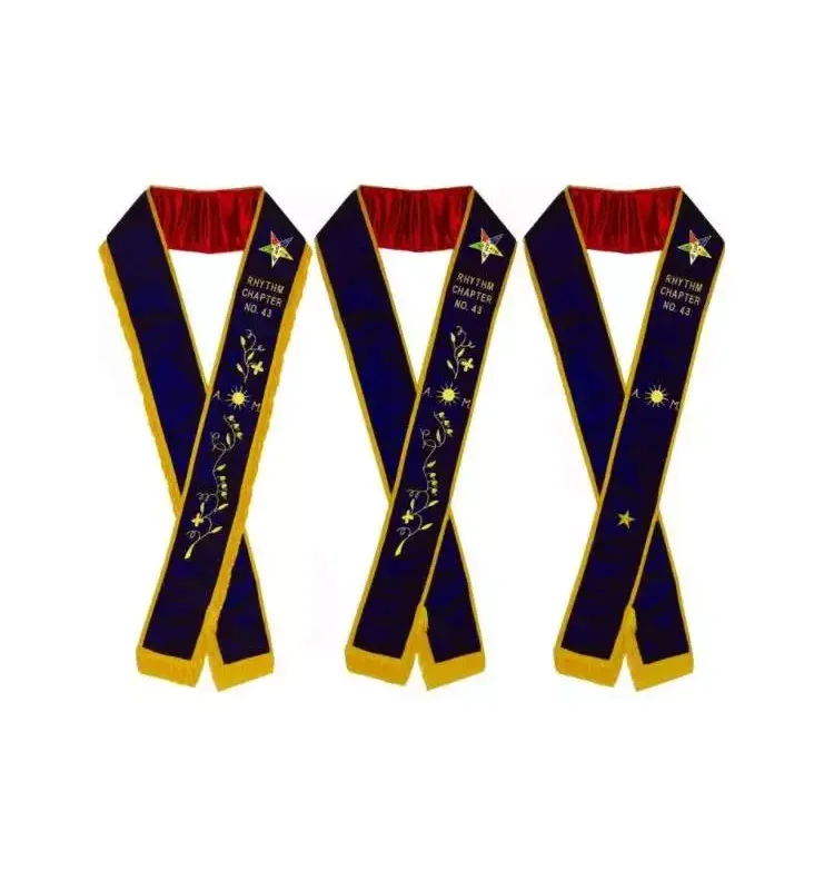 Customized Embroidered and Printed Sash Masonic OES Order Of Eastern Star Satin Velvet Sashes