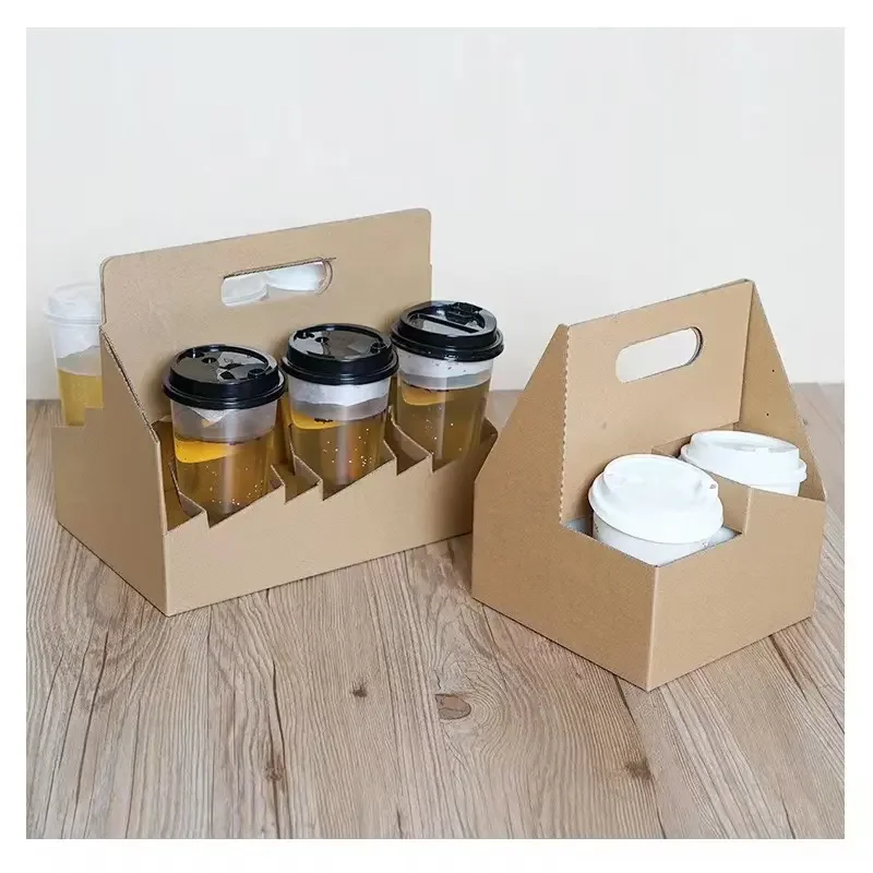 Luckytime Custom Printing Eco Friendly Paper Take Out Coffee Cup Drink Pack Paper Cup Holder with Handle