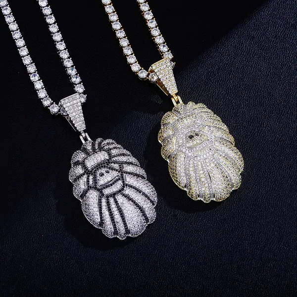 Iced Out Monkey Head Shape Hip Hop Certified Gold Pendant Curb Chain Necklace Jewelry Gift For Your Boyfriend & Friend