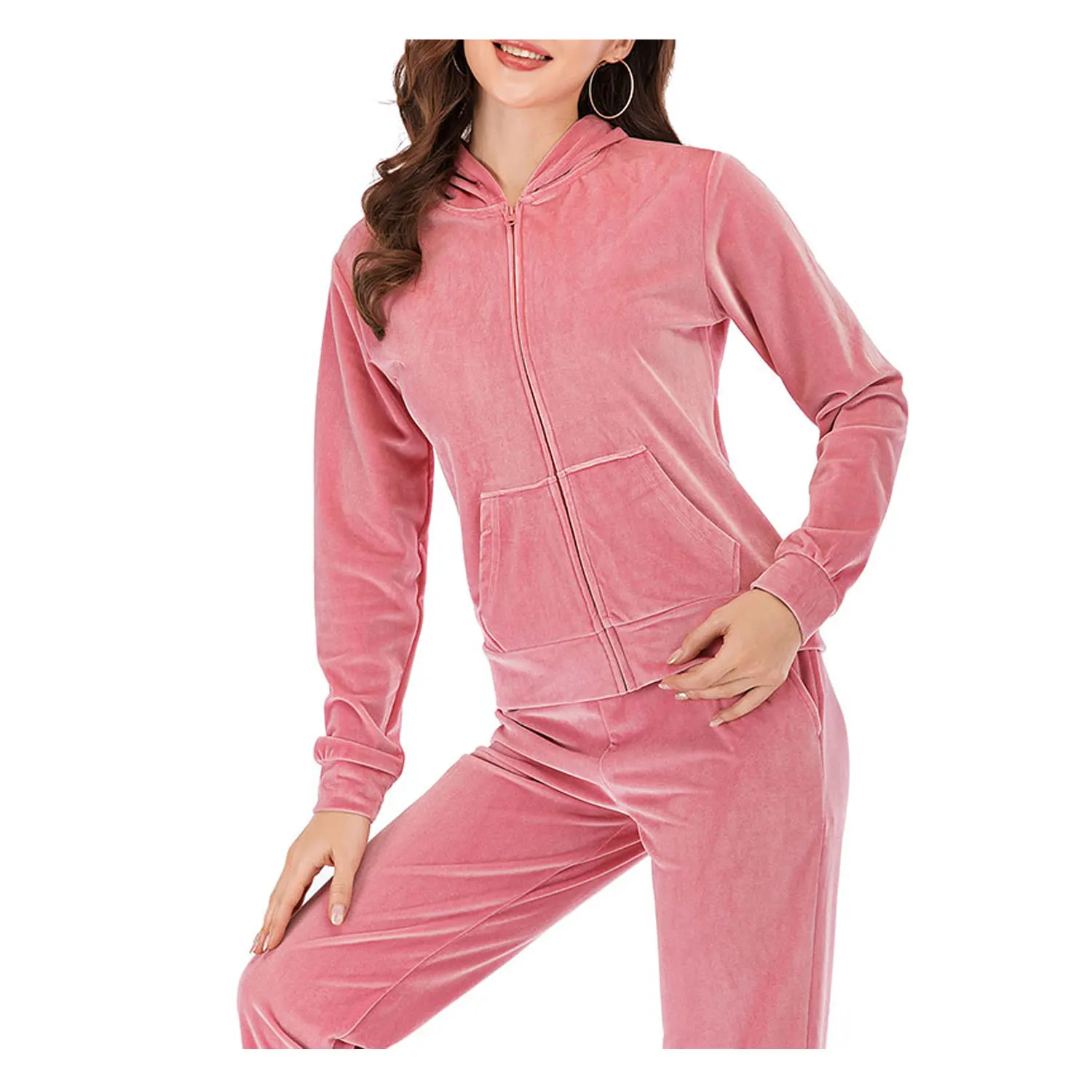 Buy Breathable Clothes Women Two Piece Zipper Hoodie And Trousers Women Velour Velvet Tracksuit