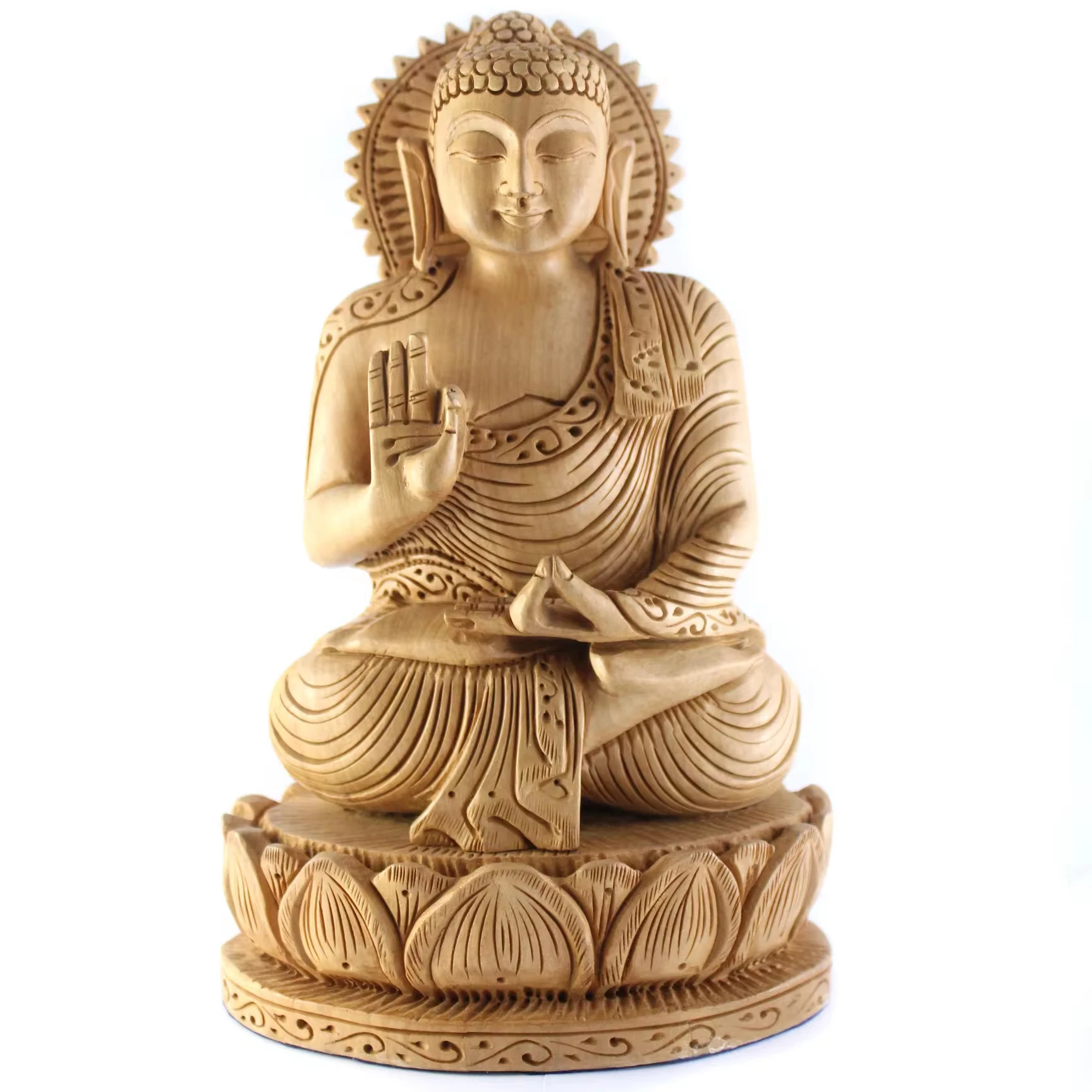 Современная натуральная резьба по дереву, декоративная Будда для декоративных комнат, домашний декор, религиозная духовная статуя Будды идола, статуэтка