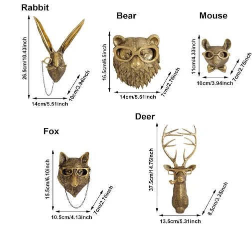 Cast Metal Wall Mounted Animal Head Home Decorative Animal Heads Wall Decor Faux Deer Head Animal Sculptures Wall Decor