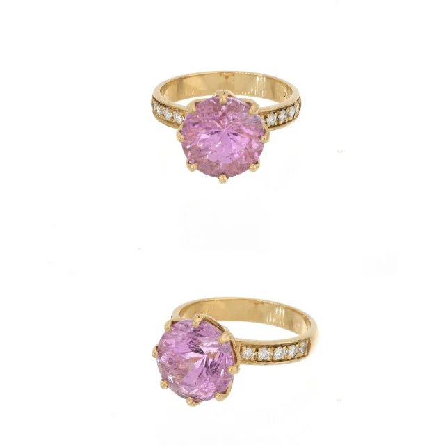 Hot Selling Real Gold Ring With Pink Morganite Gem  fine jewelry real gold Latest Simple Design