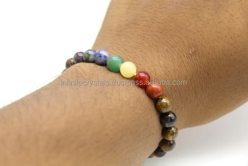 For Sale 7 Chakra with Tiger Eye Round Beads Chakra Healing Gemstone Bracelet Spiritual Gemstone Bracelets