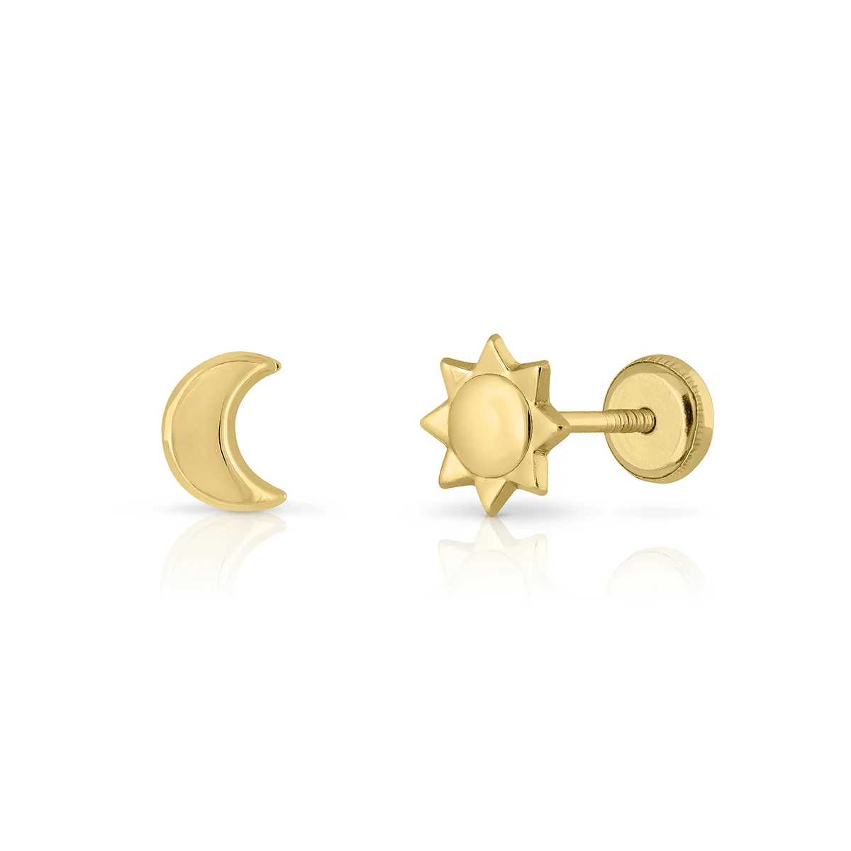 9K SOLID GOLD Fashion Earrings (Available 10k-14k-18k) Moon&Sun Women Children Kids Ear Clip Screw Back Made in Spain