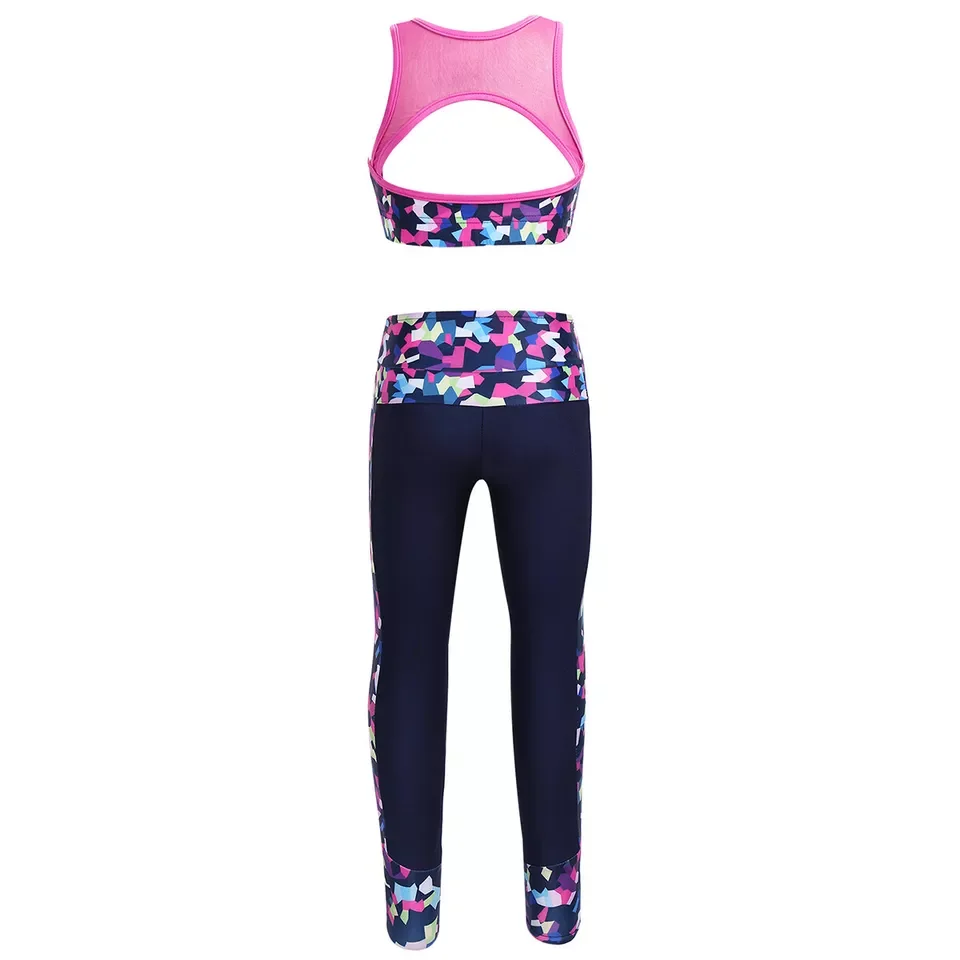 OEM with custom logo Kids Girls Tracksuits Bra Crop Tops with Print Leggings Pants Sets Gymnastics