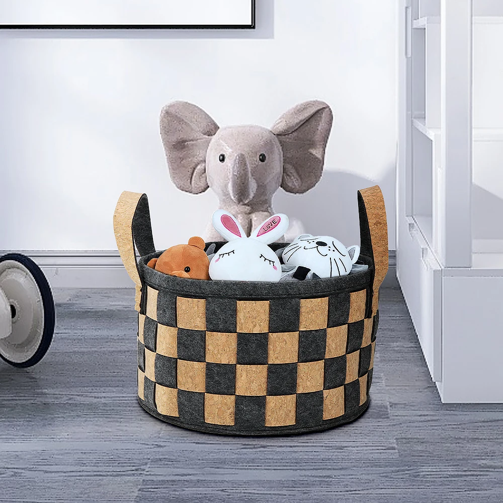 Collapsible Foldable Hamper Pop Up cork fabric Dirty Clothes Weaved Laundry Bucket Grey Felt Storage Basket